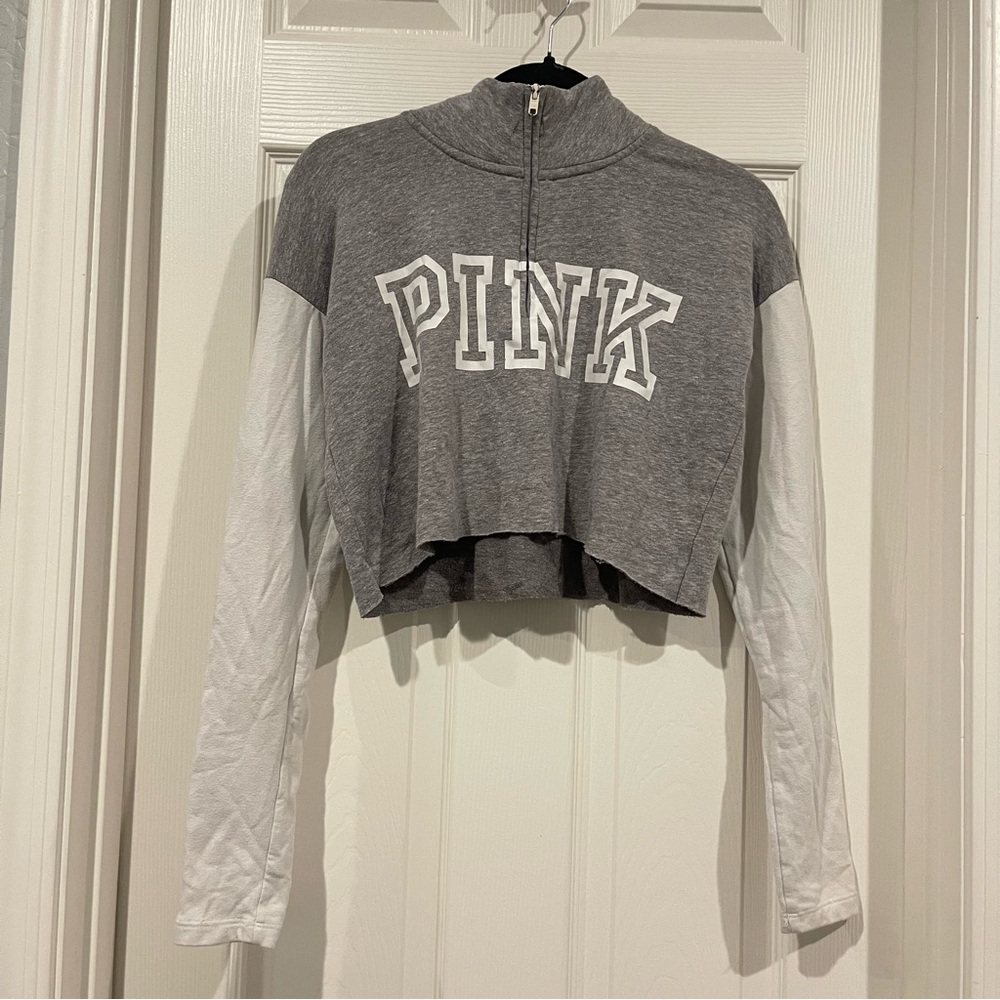 PINK Victorias Secret Cropped Gray & White Pullover Sweatshirt